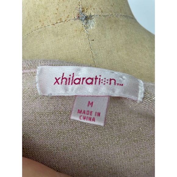 Vintage Y2K Xhilaration Pink and Gold Metallic Cap Sleeve Sweater Top M - Picture 10 of 12